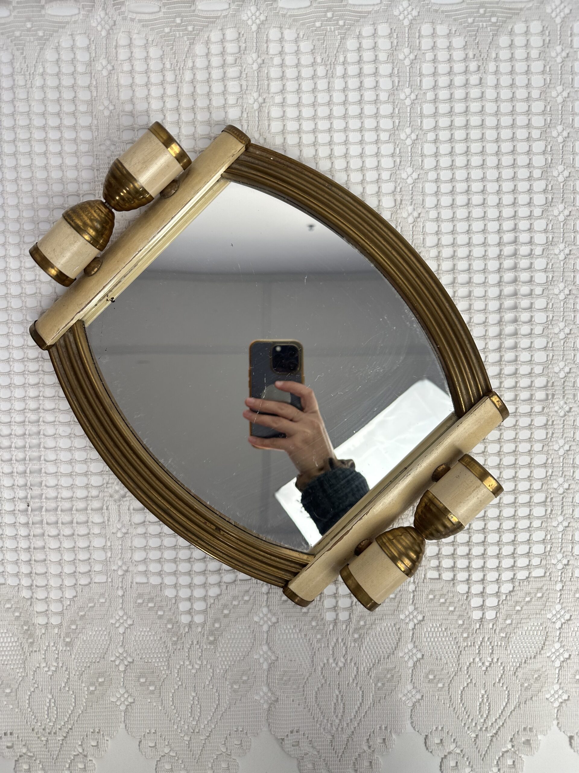 Plateau miroir Art Déco en bois et laiton