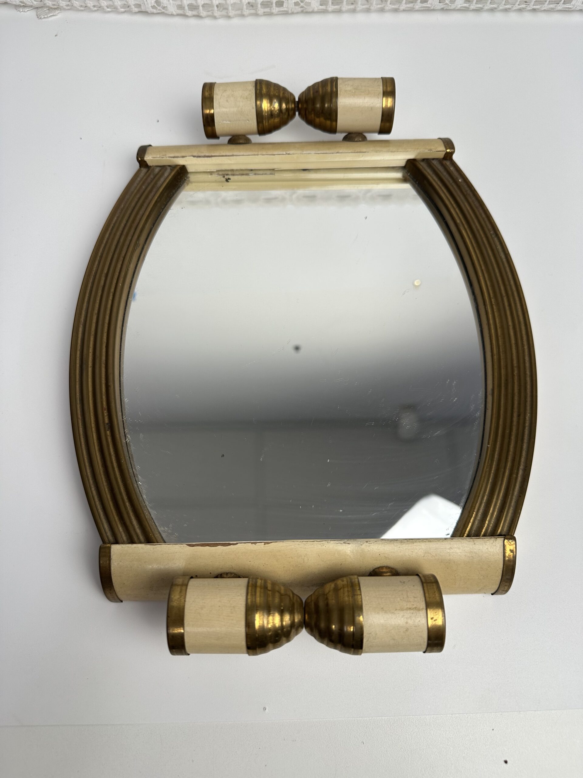 Plateau miroir Art Déco en bois et laiton – Image 2