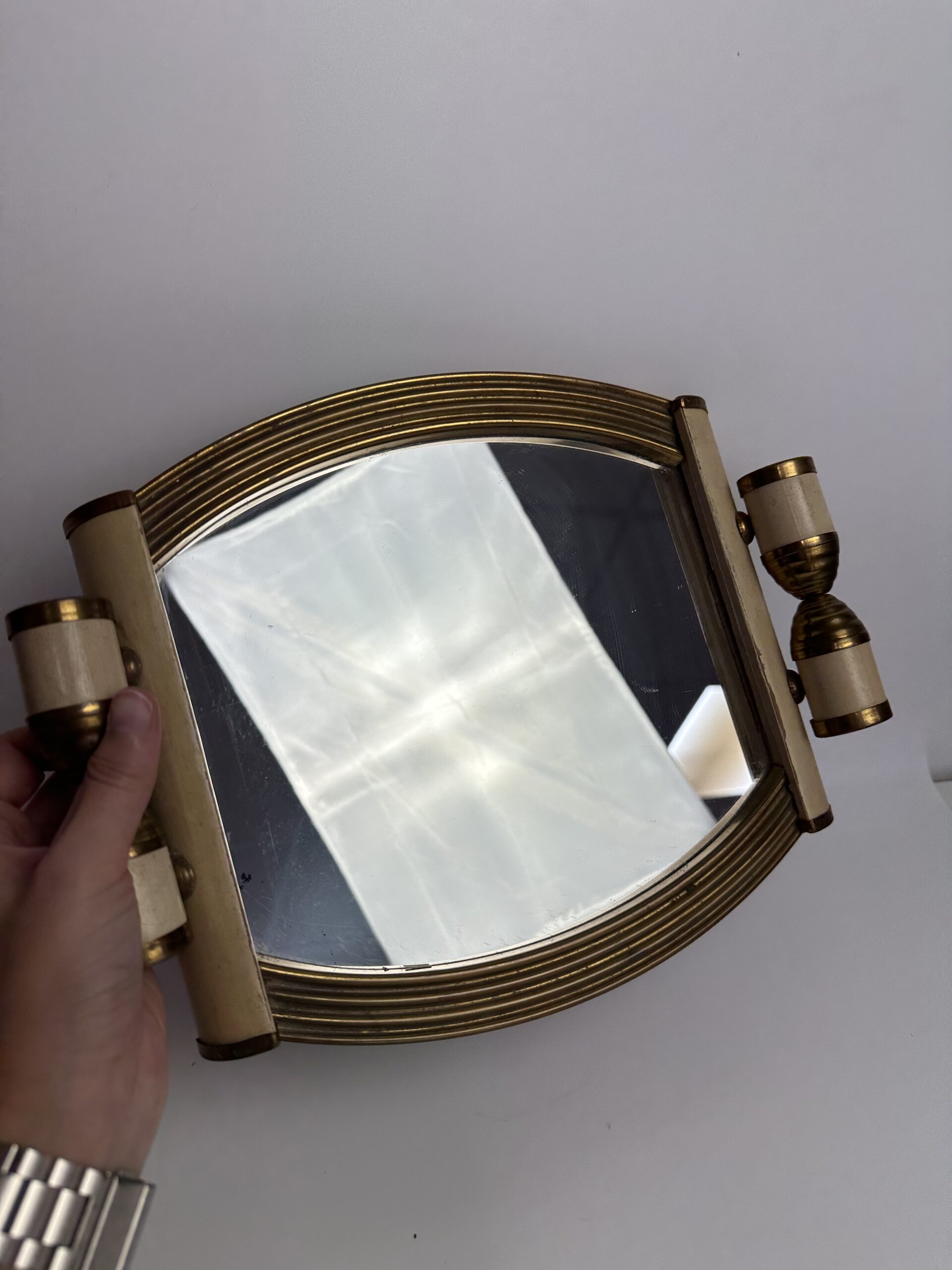 Plateau miroir Art Déco en bois et laiton – Image 7