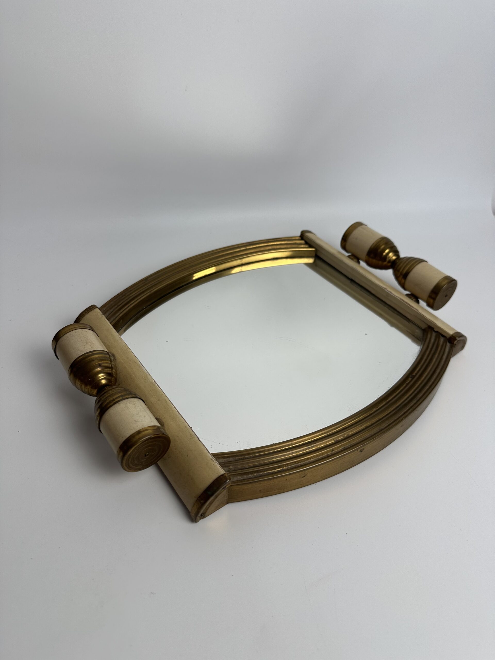 Plateau miroir Art Déco en bois et laiton – Image 8