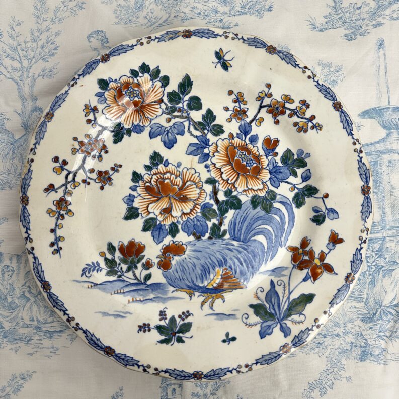 Compotier ancien Gien Coq et Pivoines